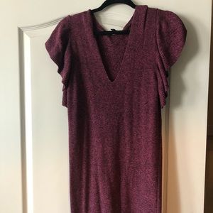 Knit ruffle sleeve magenta dress